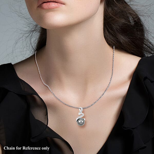 Certified & Appraised Iliana 18K White Gold AAA Tahitian Pearl 9.5-10mm And SI Diamond Pendant Without Chain 0.16 Ctw
