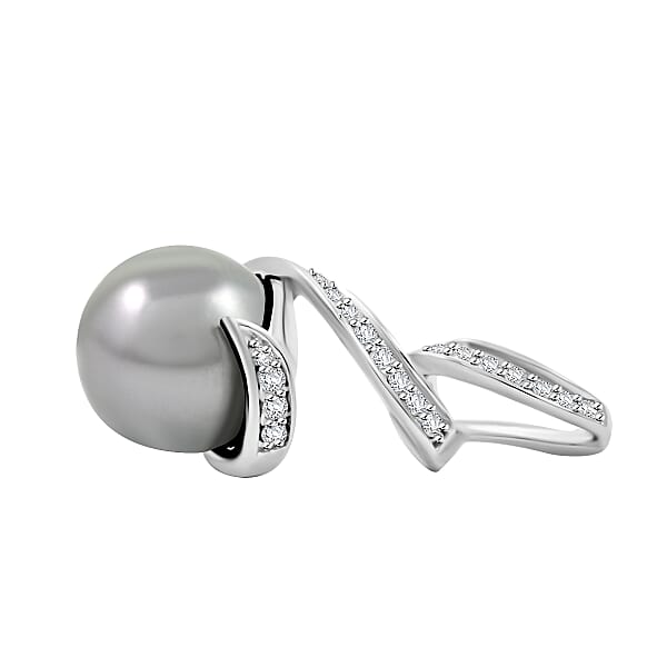 Certified & Appraised Iliana 18K White Gold AAA Tahitian Pearl 9.5-10mm And SI Diamond Pendant Without Chain 0.16 Ctw