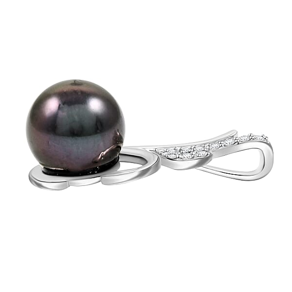 Certified & Appraised Iliana 18K White Gold AAA Tahitian Pearl 8.50-9mm And SI Diamond Pendant Without Chain 0.08 Ctw