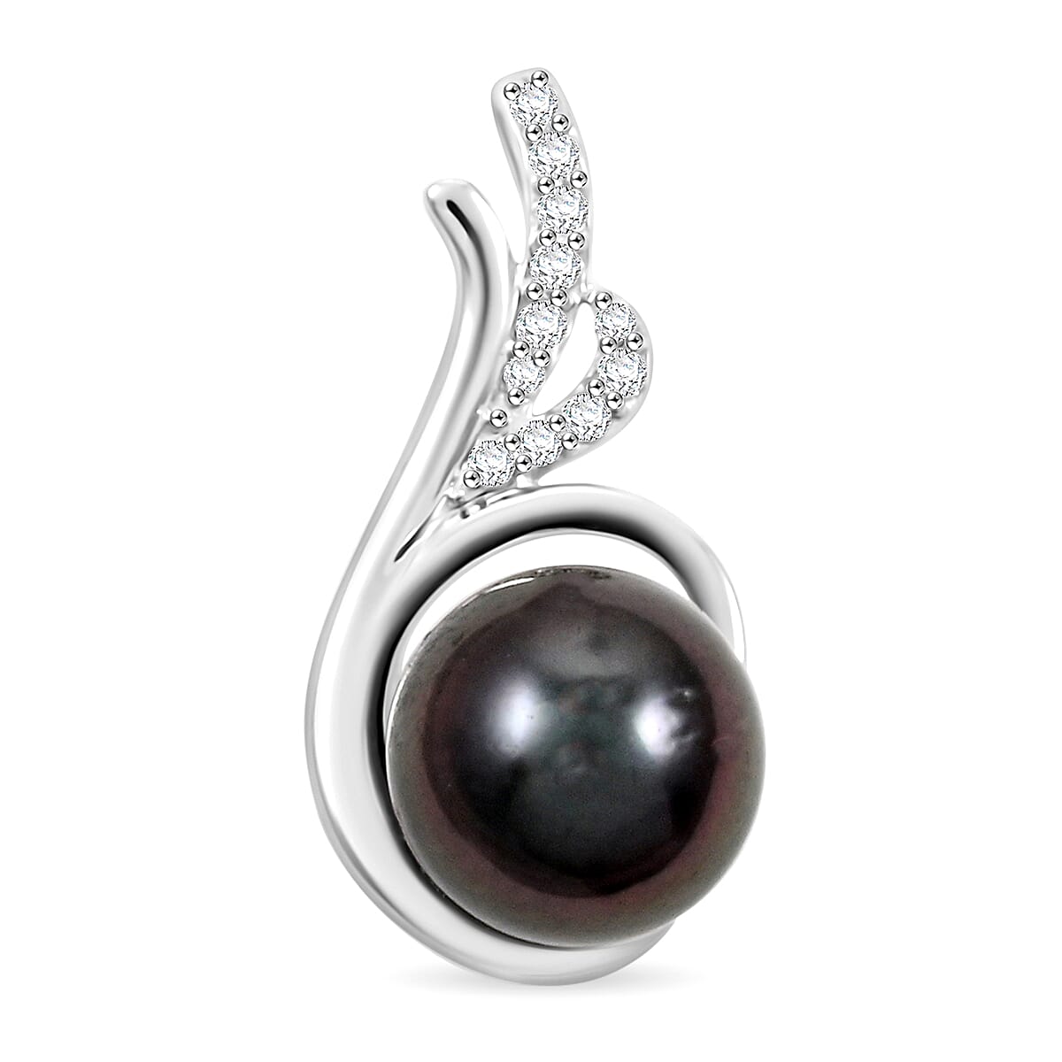 Certified & Appraised Iliana 18K White Gold AAA Tahitian Pearl 8.50-9mm and SI Diamond Pendant without Chain 0.08 ctw