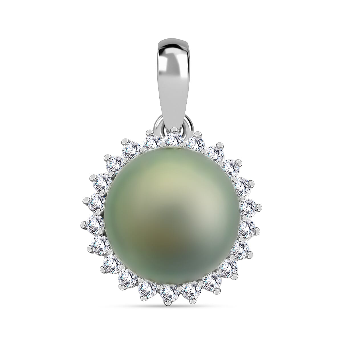 Certified & Appraised Iliana 18K White Gold AAA Tahitian Pearl 9.5-10mm and SI Diamond Pendant without Chain 0.31 ctw