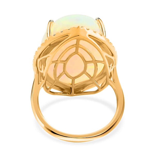 Certified & Appraised Iliana 18K Yellow Gold AAA Ethiopian Welo Opal And G-H SI White Diamond Ring 5.30 Grams 14.10 Ctw