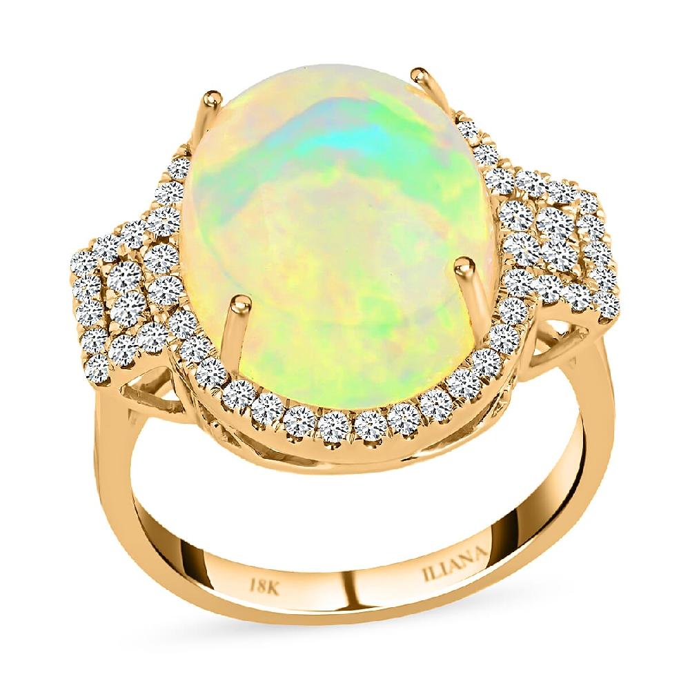 Certified & Appraised Iliana 18K Yellow Gold AAA Ethiopian Welo Opal and G-H SI Diamond Ring 5.60 Grams 7.40 ctw