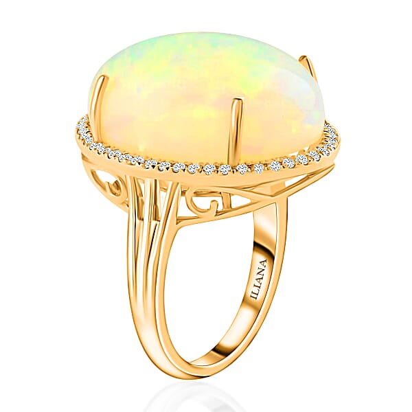 Certified & Appraised Iliana 18K Yellow Gold AAA Ethiopian Welo Opal And G-H SI Diamond Ring 7.85 Grams 12.85 Ctw
