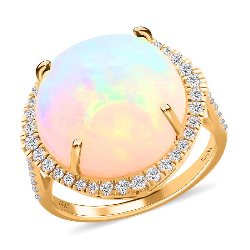 Certified & Appraised Iliana 18K Yellow Gold AAA Ethiopian Welo Opal and G-H SI Diamond Ring 4.50 Grams 10.20 ctw