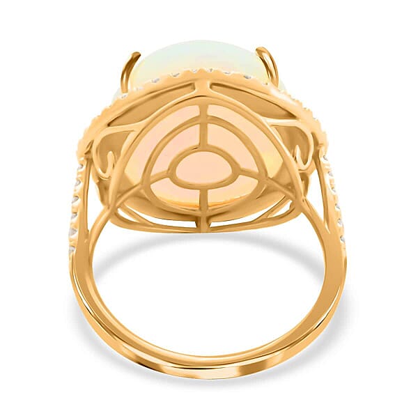 Certified & Appraised Iliana 18K Yellow Gold AAA Ethiopian Welo Opal And G-H SI Diamond Ring 4.50 Grams 10.20 Ctw