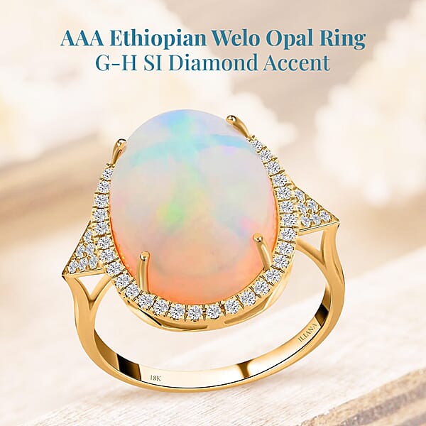 Certified & Appraised Iliana 18K Yellow Gold AAA Ethiopian Welo Opal And G-H SI Diamond Ring 5 Grams 10.30 Ctw