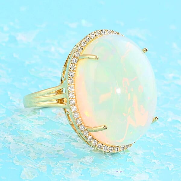 Certified & Appraised Iliana 18K Yellow Gold AAA Ethiopian Welo Opal And G-H SI Diamond Ring 7.85 Grams 12.85 Ctw