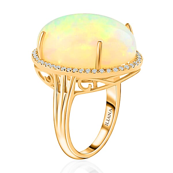 Certified & Appraised Iliana 18K Yellow Gold AAA Ethiopian Welo Opal And G-H SI Diamond Ring 7.85 Grams 12.85 Ctw