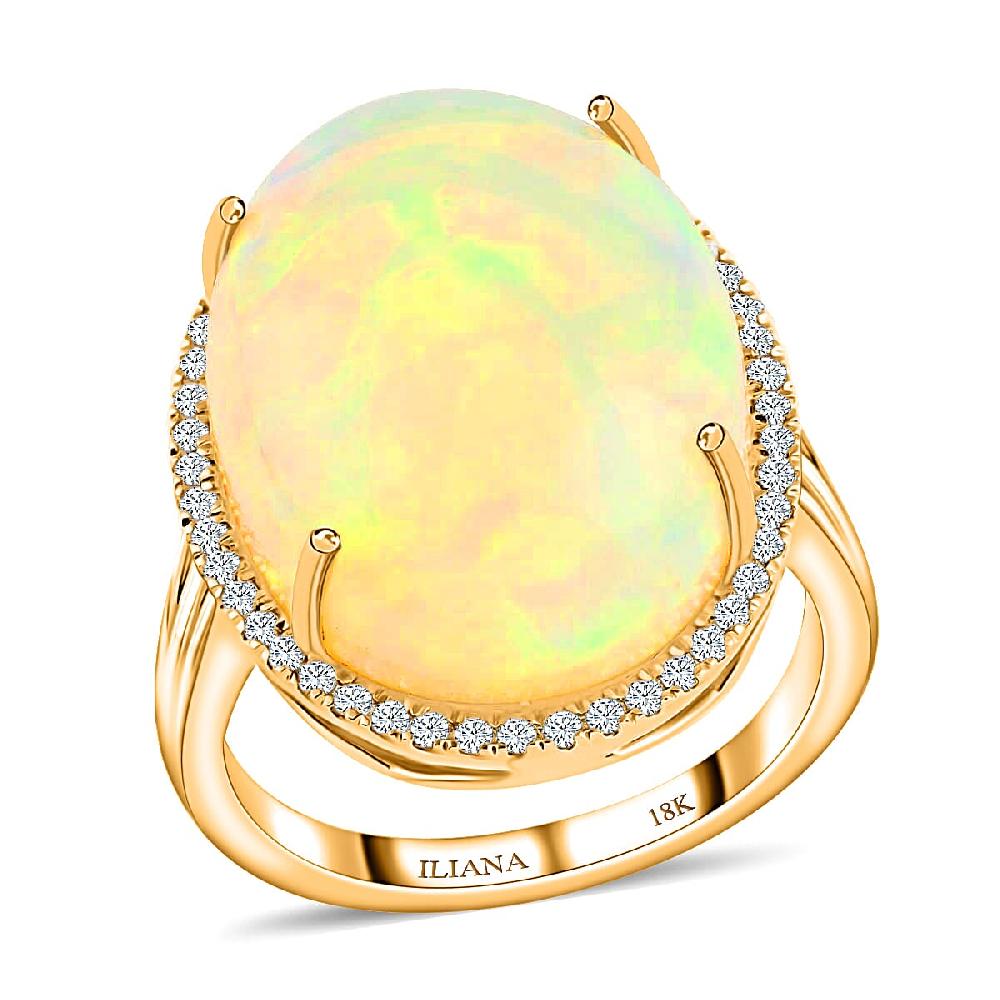 Certified & Appraised Iliana 18K Yellow Gold AAA Ethiopian Welo Opal and G-H SI Diamond Ring 7.85 Grams 12.85 ctw