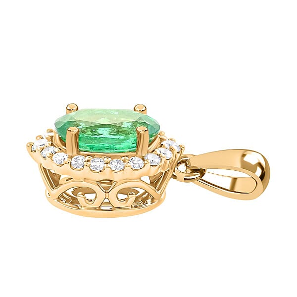Certified & Appraised Iliana 18K Yellow Gold AAA Kagem Zambian Emerald And G-H SI Diamond Halo Pendant Without Chain 1.00 Ctw