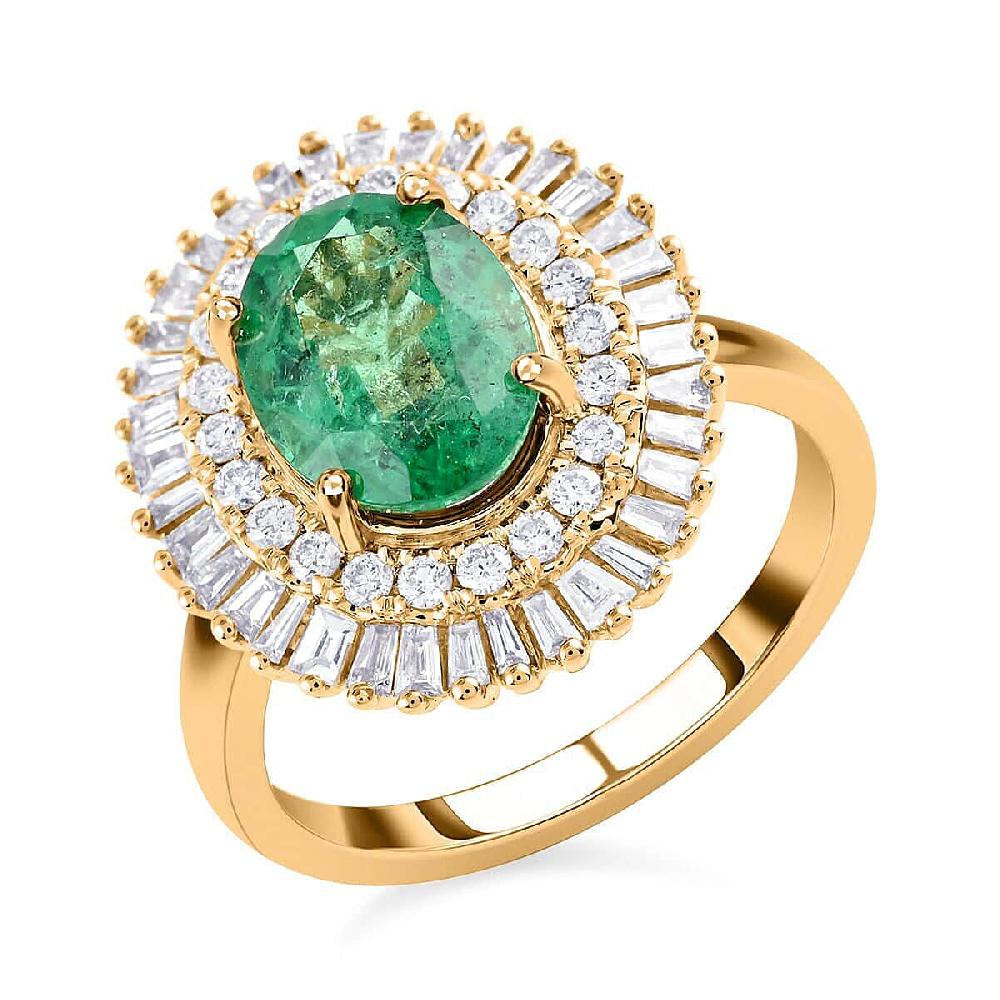 Certified & Appraised Iliana 18K Yellow Gold AAA Kagem Zambian Emerald and G-H SI Diamond Double Halo Ring 6 Grams 2.55 ctw