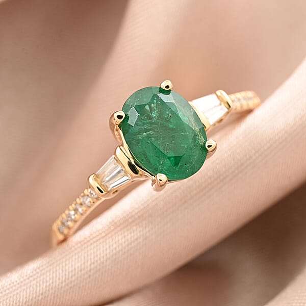 Certified & Appraised Iliana 18K Yellow Gold AAA Kagem Zambian Emerald And G-H SI Diamond Ring 1.35 Ctw