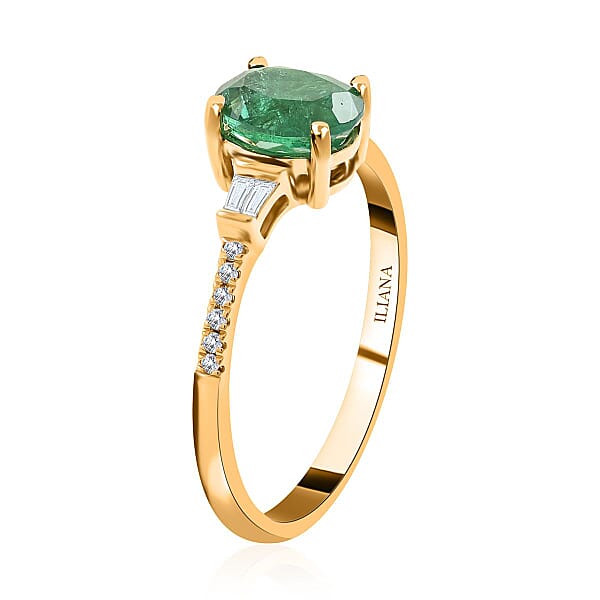Certified & Appraised Iliana 18K Yellow Gold AAA Kagem Zambian Emerald And G-H SI Diamond Ring 1.35 Ctw