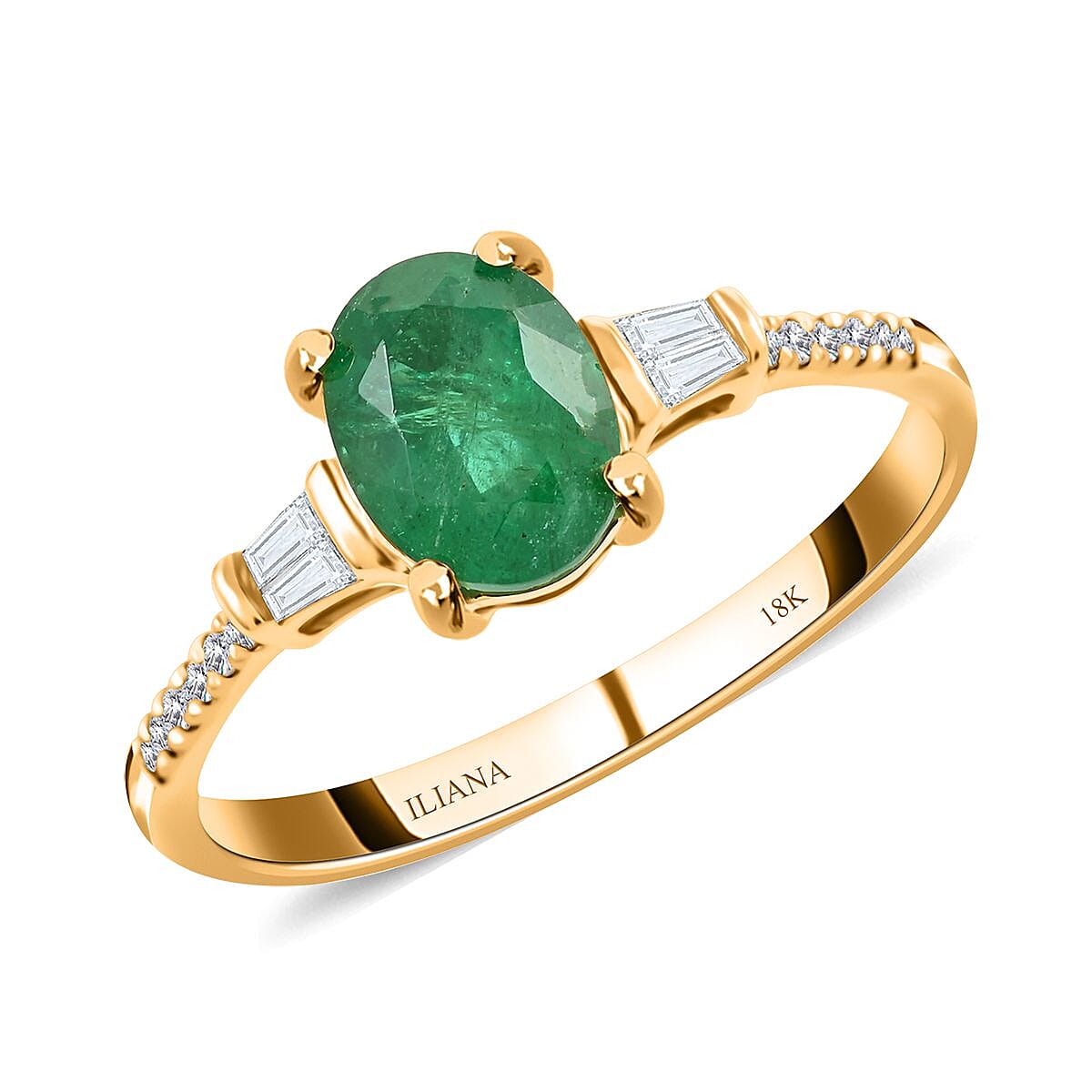 Certified & Appraised Iliana 18K Yellow Gold AAA Kagem Zambian Emerald and G-H SI Diamond Ring 1.35 ctw