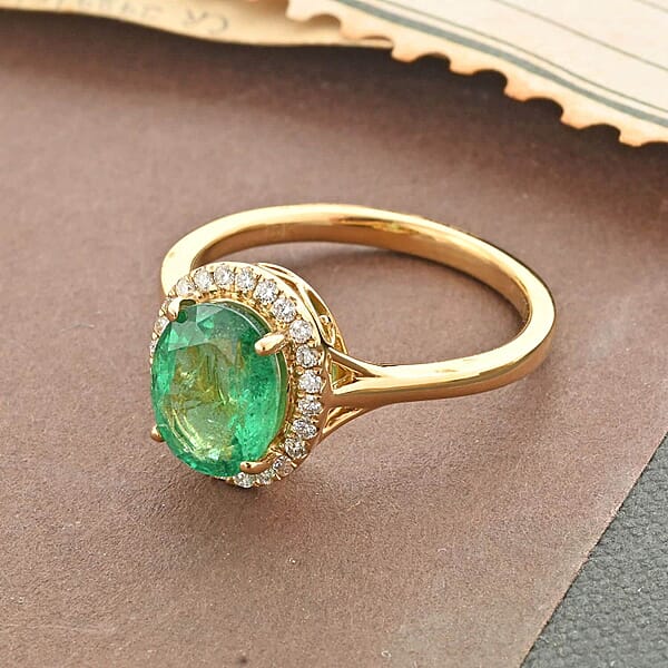 Certified & Appraised Iliana 18K Yellow Gold AAA Kagem Zambian Emerald And G-H SI Diamond Ring 2.00 Ctw
