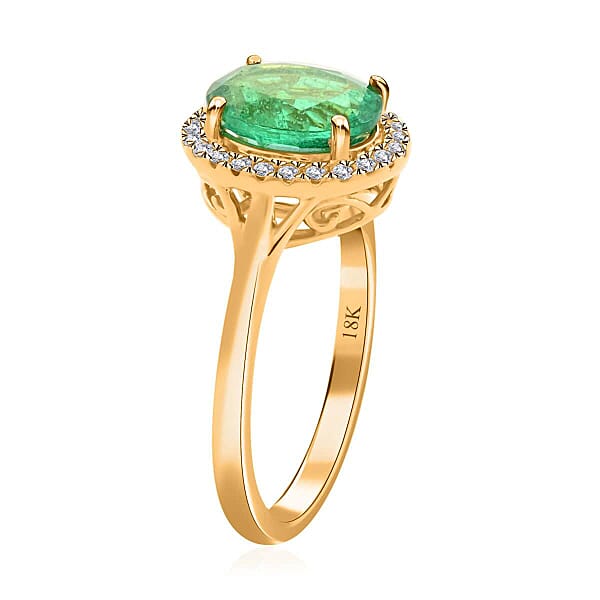 Certified & Appraised Iliana 18K Yellow Gold AAA Kagem Zambian Emerald And G-H SI Diamond Ring 2.00 Ctw