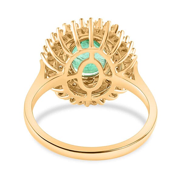 Certified & Appraised Iliana 18K Yellow Gold AAA Kagem Zambian Emerald And G-H SI Diamond Double Halo Ring 6 Grams 2.55 Ctw