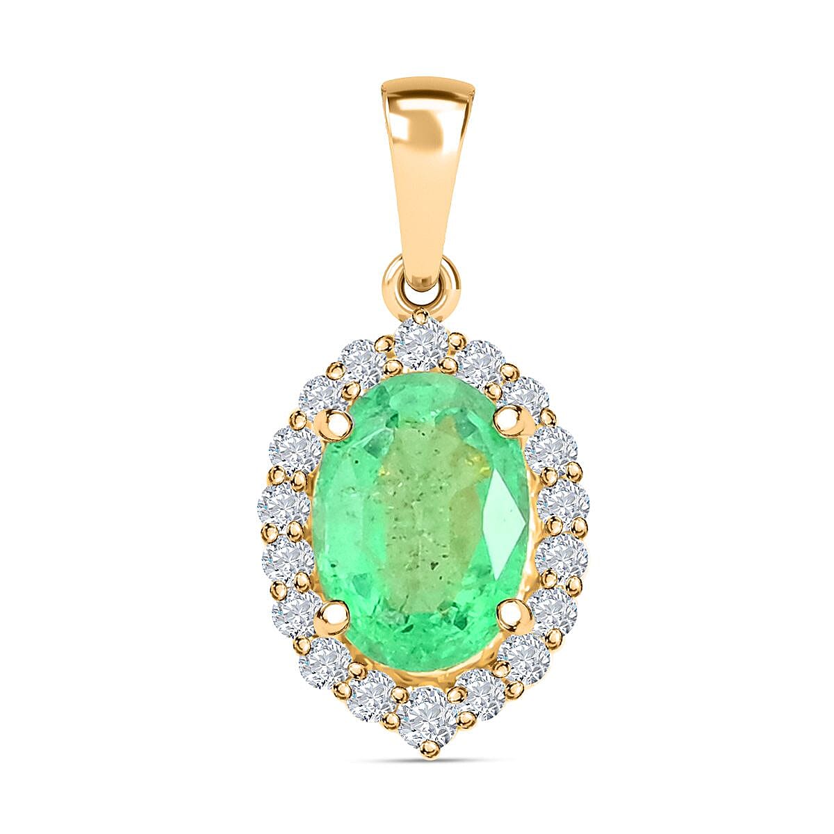 Certified & Appraised Iliana 18K Yellow Gold AAA Kagem Zambian Emerald and G-H SI Diamond Halo Pendant without Chain 1.00 ctw
