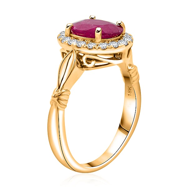 Certified & Appraised Iliana 18K Yellow Gold AAA Mozambique Ruby Diamond (G-H SI) (0.36 Cts) Ring (5.42 G) 2.50 Ctw