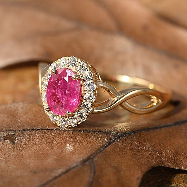 Certified & Appraised Iliana 18K Yellow Gold AAA Mozambique Ruby And G-H SI Diamond Infinity Shank Ring 4.05 Grams 1.25 Ctw