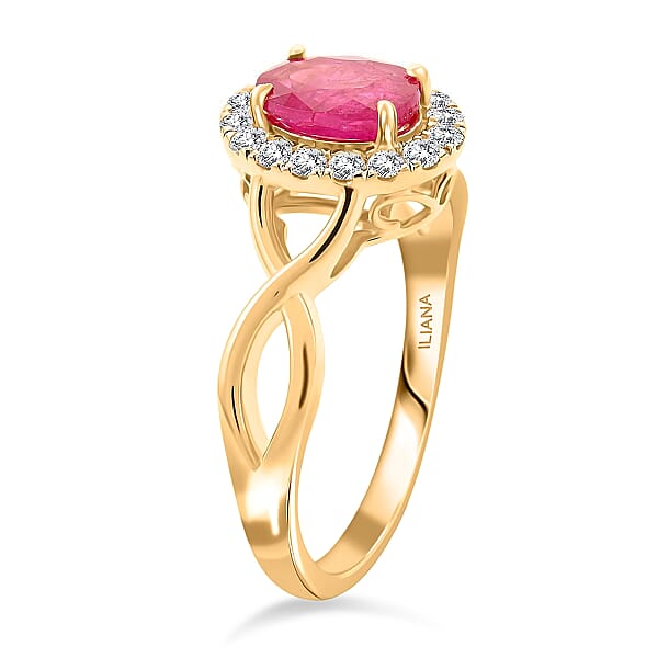 Certified & Appraised Iliana 18K Yellow Gold AAA Mozambique Ruby And G-H SI Diamond Infinity Shank Ring 4.05 Grams 1.25 Ctw