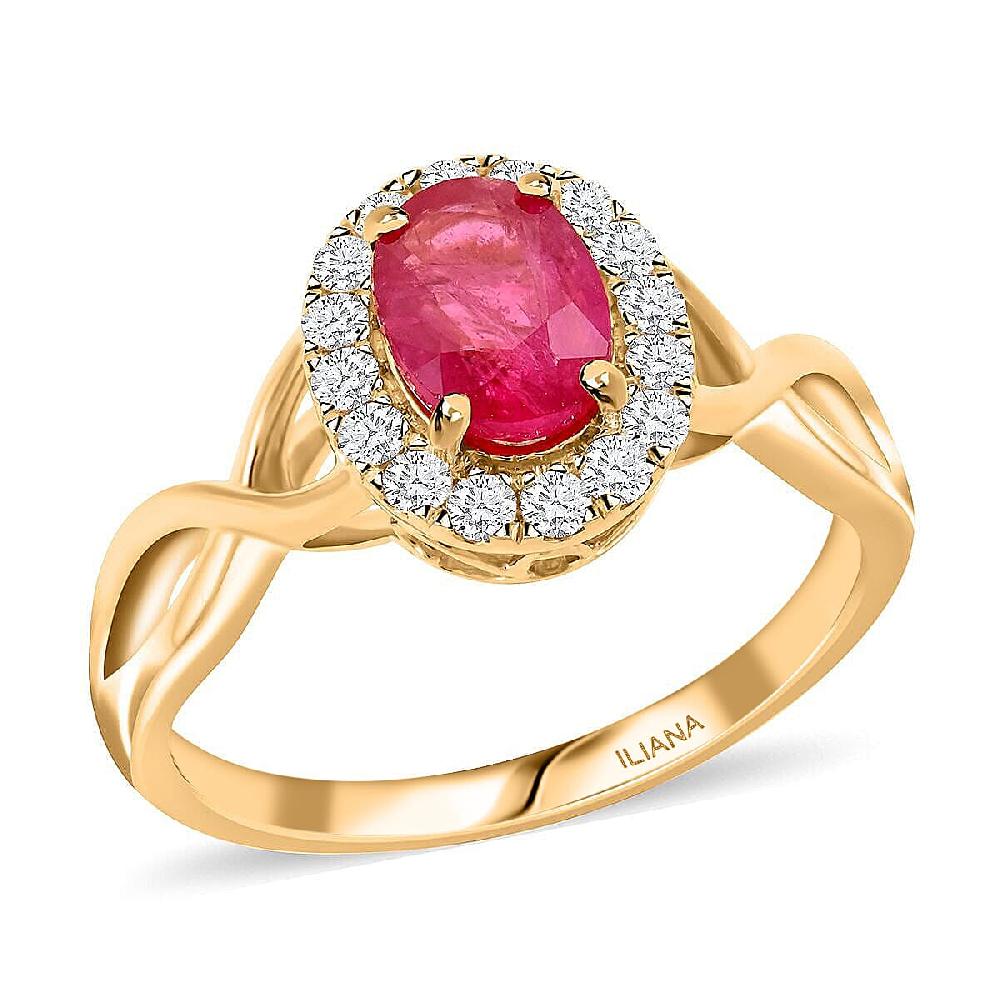 Certified & Appraised Iliana 18K Yellow Gold AAA Mozambique Ruby and G-H SI Diamond Infinity Shank Ring 4.05 Grams 1.25 ctw