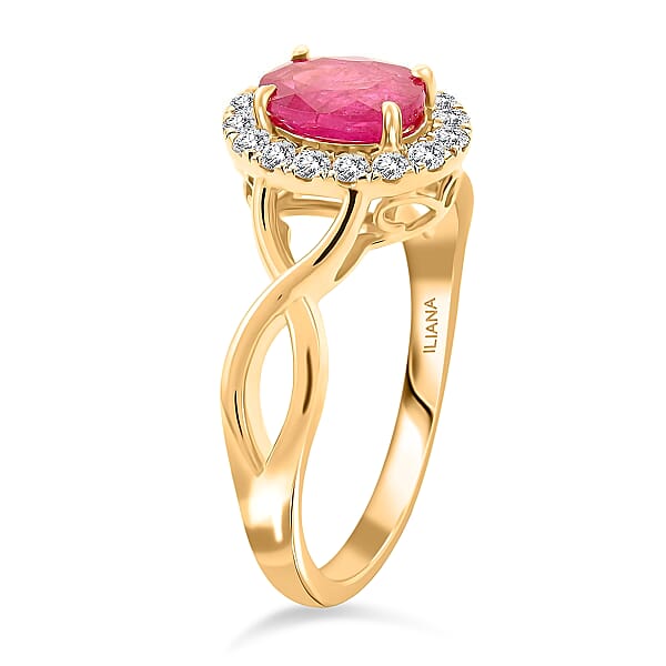 Certified & Appraised Iliana 18K Yellow Gold AAA Mozambique Ruby And G-H SI Diamond Infinity Shank Ring 4.05 Grams 1.25 Ctw
