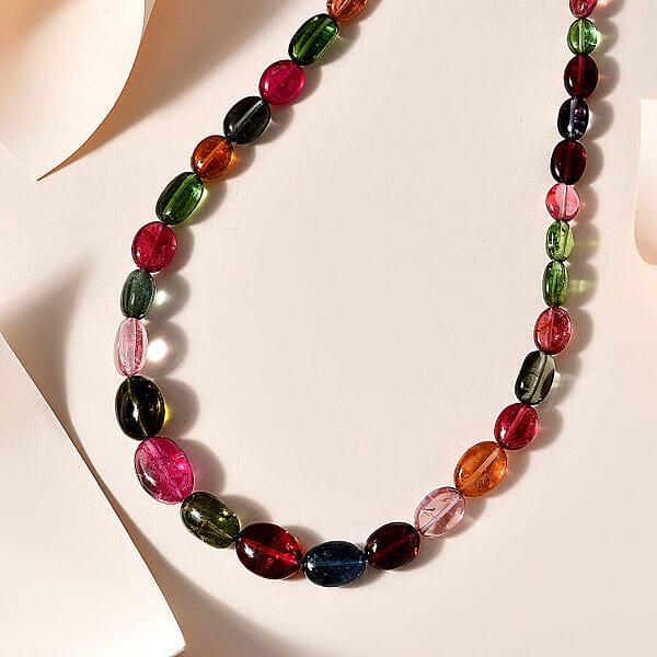 Certified & Appraised Iliana 18K Yellow Gold AAA Multi-Tourmaline Beaded Graduated Necklace 18 Inches With 2 Inch Extender 105.00 Ctw