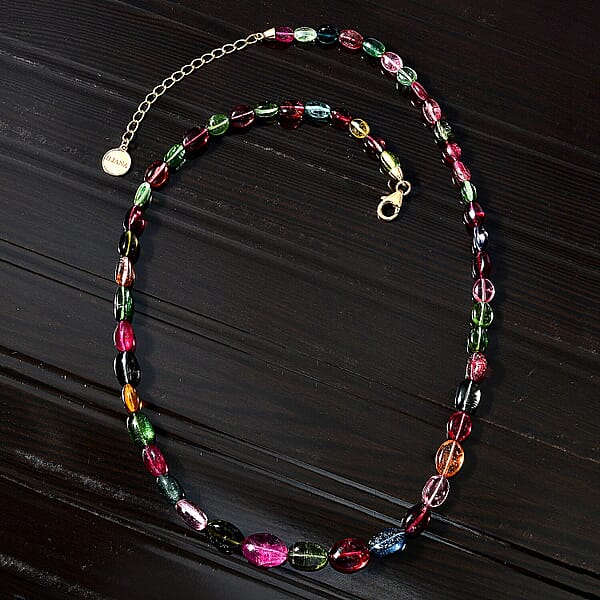 Certified & Appraised Iliana 18K Yellow Gold AAA Multi-Tourmaline Beaded Graduated Necklace 18 Inches With 2 Inch Extender 105.00 Ctw