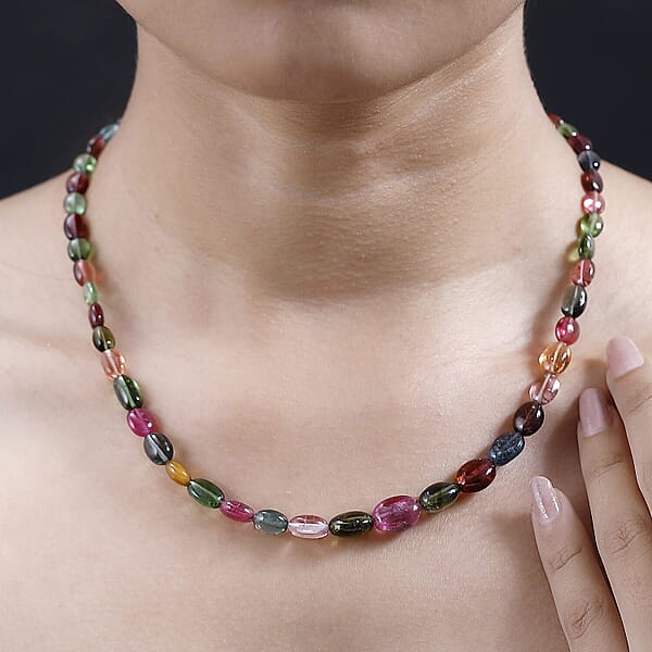 Certified & Appraised Iliana 18K Yellow Gold AAA Multi-Tourmaline Beaded Graduated Necklace 18 Inches With 2 Inch Extender 105.00 Ctw