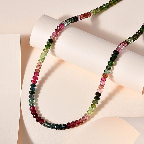 Certified & Appraised Iliana 18K Yellow Gold AAA Multi-Tourmaline Beaded Necklace 18-20 Inches 75.00 Ctw