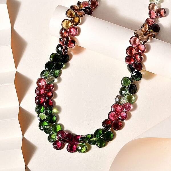 Certified & Appraised Iliana 18K Yellow Gold AAA Multi-Tourmaline Beaded Necklace (18 Inches) With 2 Inch Extender 210.00 Ctw