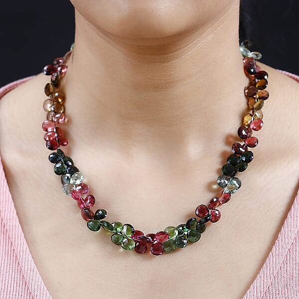 Certified & Appraised Iliana 18K Yellow Gold AAA Multi-Tourmaline Beaded Necklace (18 Inches) With 2 Inch Extender 210.00 Ctw