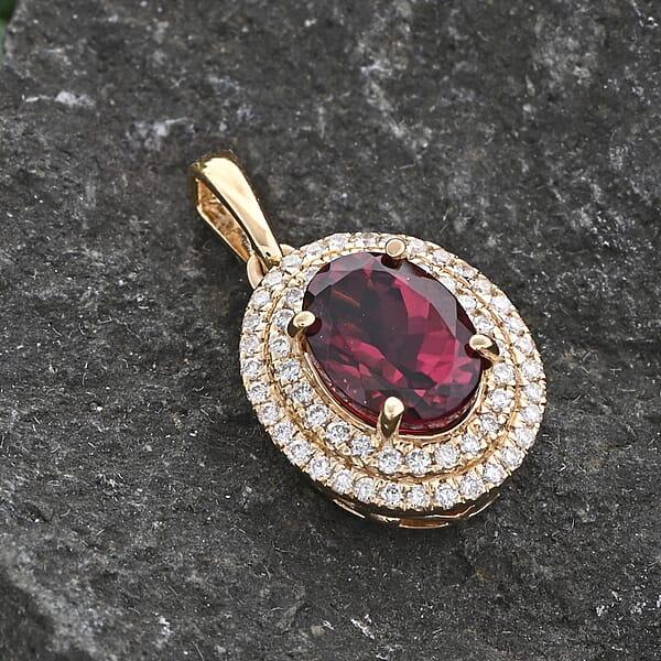 Certified & Appraised Iliana 18K Yellow Gold AAA Ouro Fino Rubellite And G-H SI Diamond Pendant Without Chain 1.70 Ctw