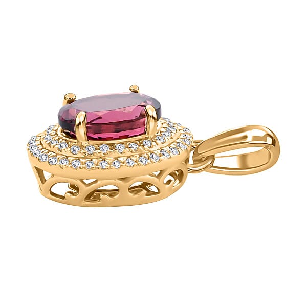 Certified & Appraised Iliana 18K Yellow Gold AAA Ouro Fino Rubellite And G-H SI Diamond Pendant Without Chain 1.70 Ctw