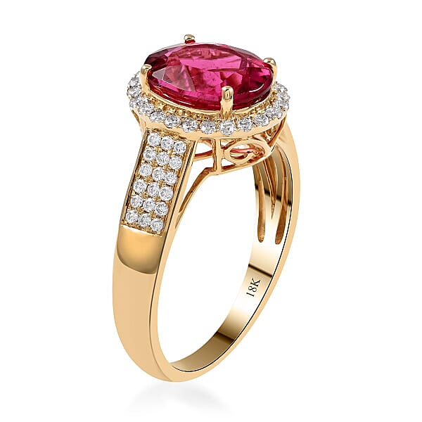 Certified & Appraised Iliana 18K Yellow Gold AAA Ouro Fino Rubellite And G-H SI Diamond Ring 4.20 Grams 3.00 Ctw