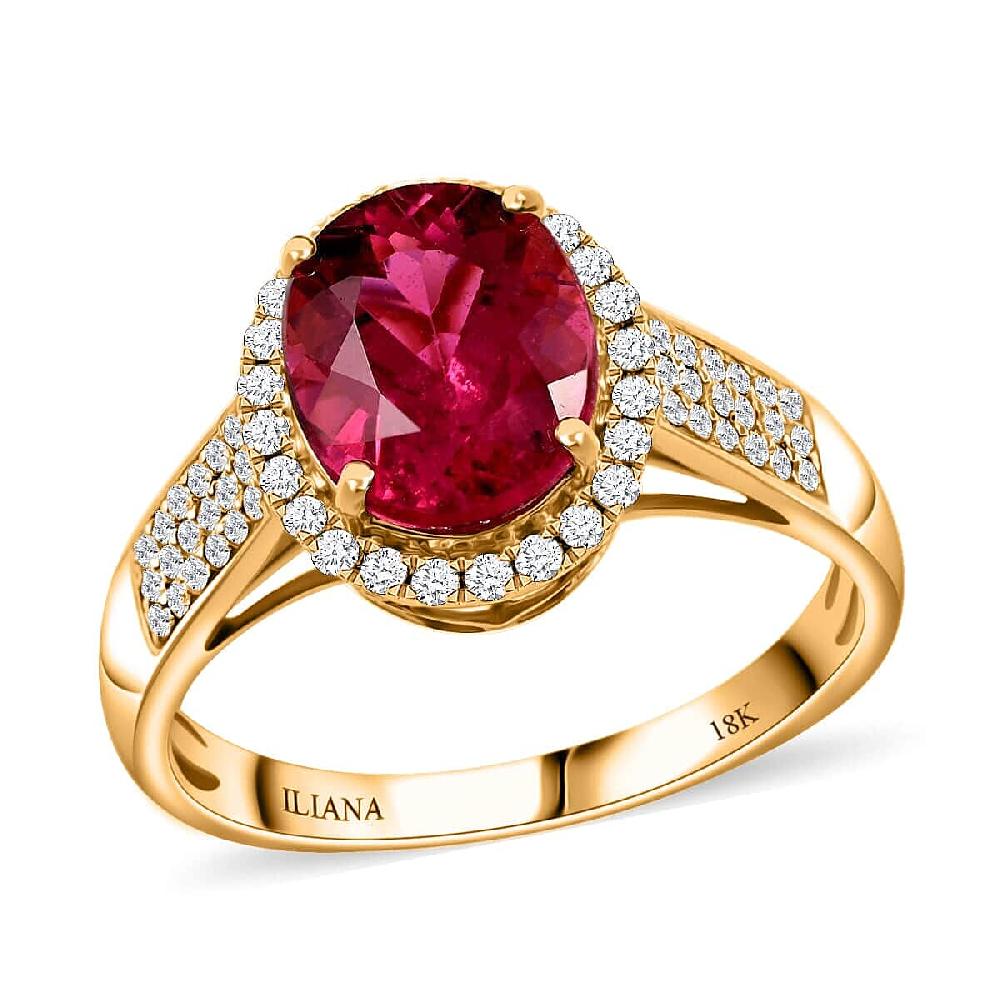 Certified & Appraised Iliana 18K Yellow Gold AAA Ouro Fino Rubellite and G-H SI Diamond Ring 4.20 Grams 3.00 ctw