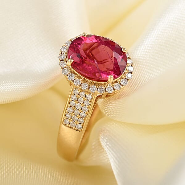 Certified & Appraised Iliana 18K Yellow Gold AAA Ouro Fino Rubellite And G-H SI Diamond Ring 4.20 Grams 3.00 Ctw