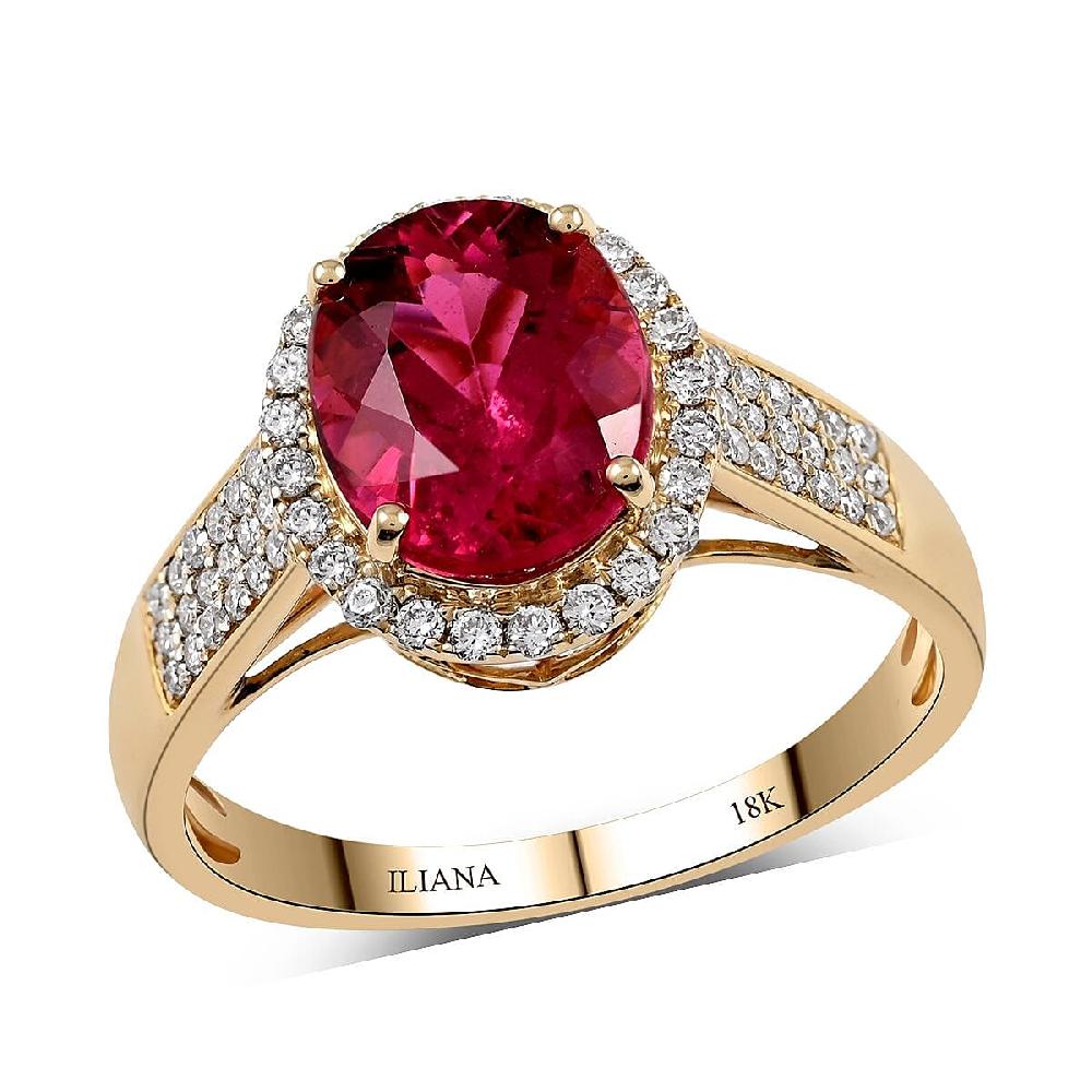 Certified & Appraised Iliana 18K Yellow Gold AAA Ouro Fino Rubellite and G-H SI Diamond Ring 4.20 Grams 3.00 ctw