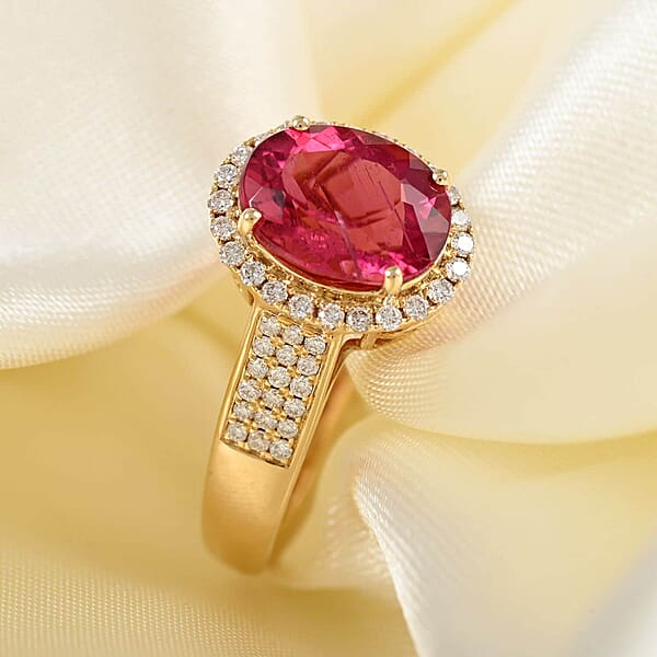 Certified & Appraised Iliana 18K Yellow Gold AAA Ouro Fino Rubellite And G-H SI Diamond Ring 4.20 Grams 3.00 Ctw