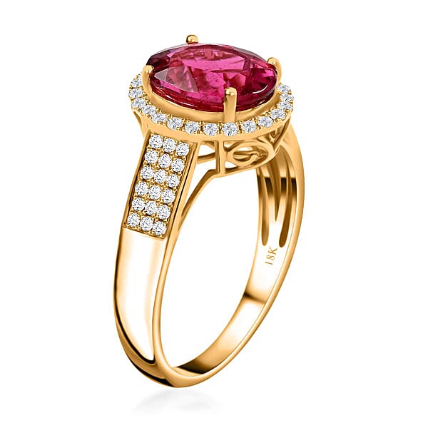 Certified & Appraised Iliana 18K Yellow Gold AAA Ouro Fino Rubellite And G-H SI Diamond Ring 4.20 Grams 3.00 Ctw