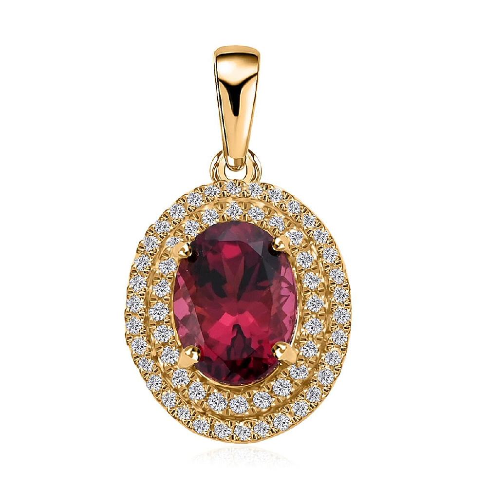 Certified & Appraised Iliana 18K Yellow Gold AAA Ouro Fino Rubellite and G-H SI Diamond Pendant without Chain 1.70 ctw
