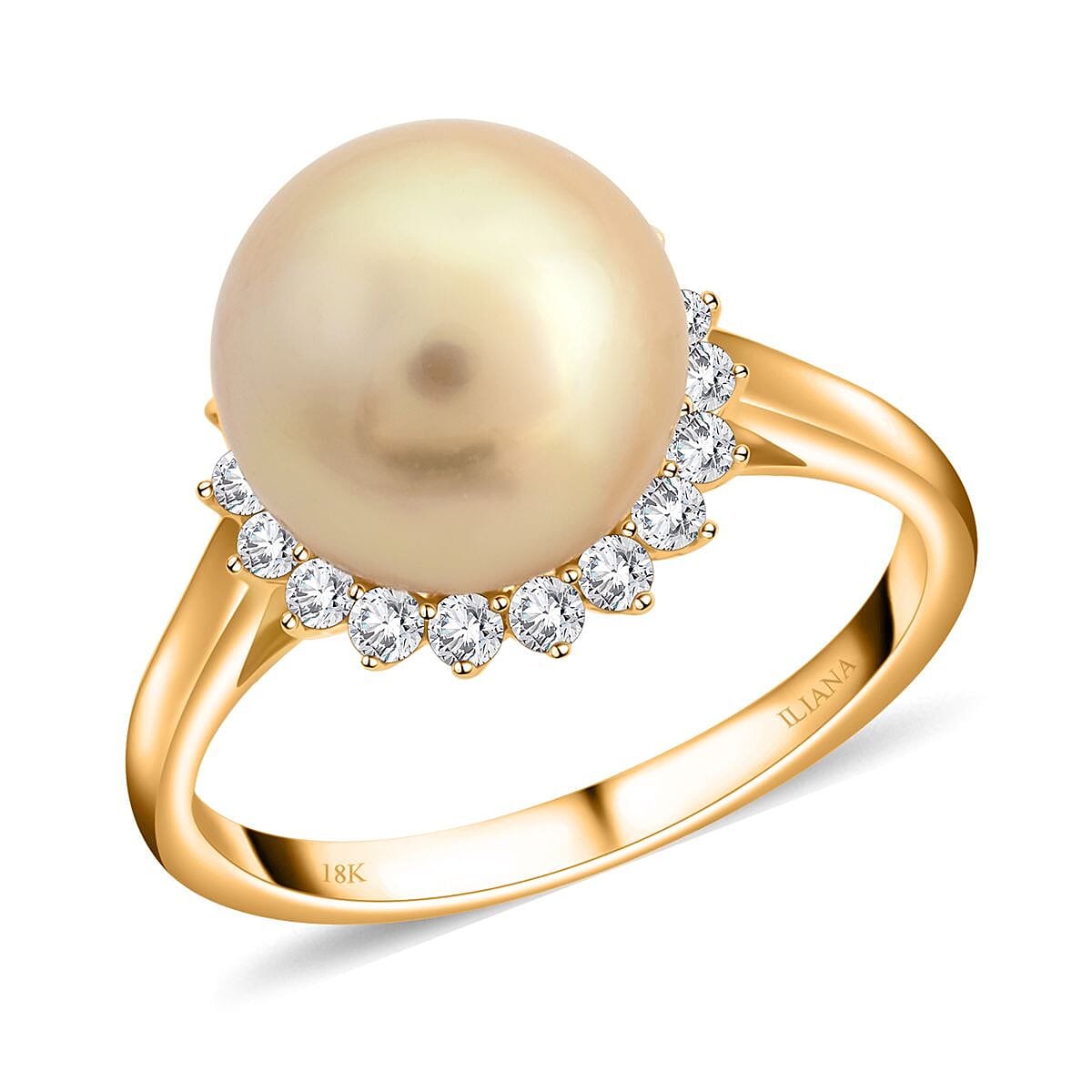 Certified & Appraised Iliana 18K Yellow Gold AAA South Sea Golden Pearl and G-H SI Diamond Ring 0.33 ctw