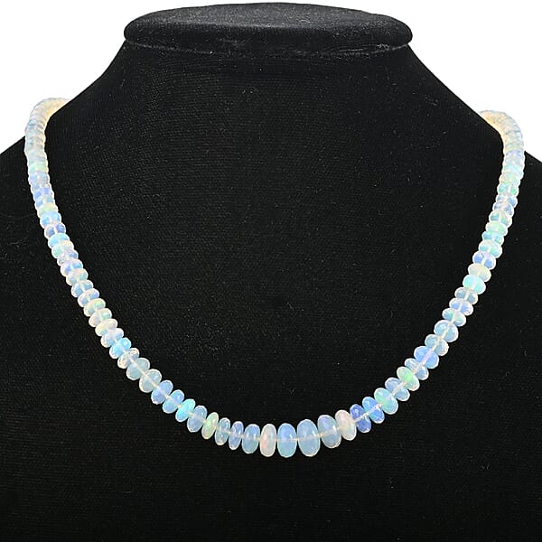 Certified & Appraised Iliana 18K Yellow Gold AAAA Ethiopian Welo Opal Graduated Single Strand Beaded Necklace 18 Inches 90.00 Ctw