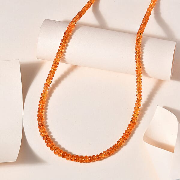 Certified & Appraised Iliana 18K Yellow Gold AAAA Mandarin Garnet Beaded Graduated Necklace 18-20 Inches 90.00 Ctw