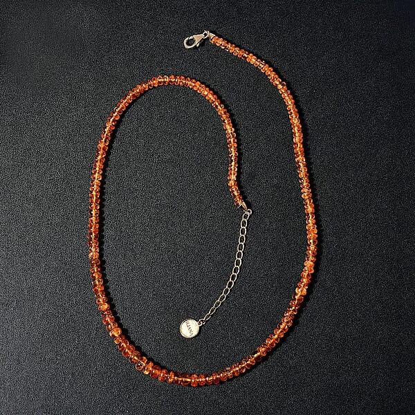 Certified & Appraised Iliana 18K Yellow Gold AAAA Mandarin Garnet Beaded Graduated Necklace 18-20 Inches 90.00 Ctw