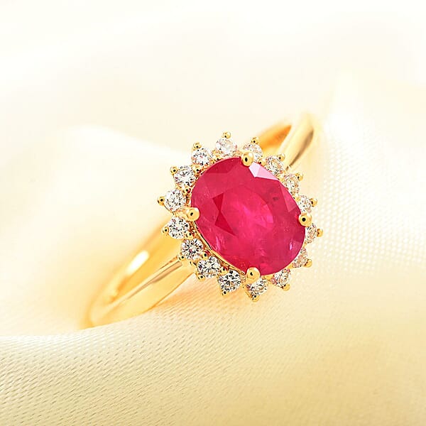 Certified & Appraised Iliana 18K Yellow Gold AAAA Mozambique Ruby And G-H SI Diamond Ring 2.00 Ctw