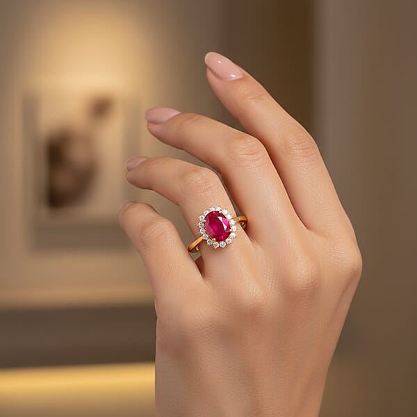 Certified & Appraised Iliana 18K Yellow Gold AAAA Mozambique Ruby And G-H SI Diamond Ring 2.00 Ctw