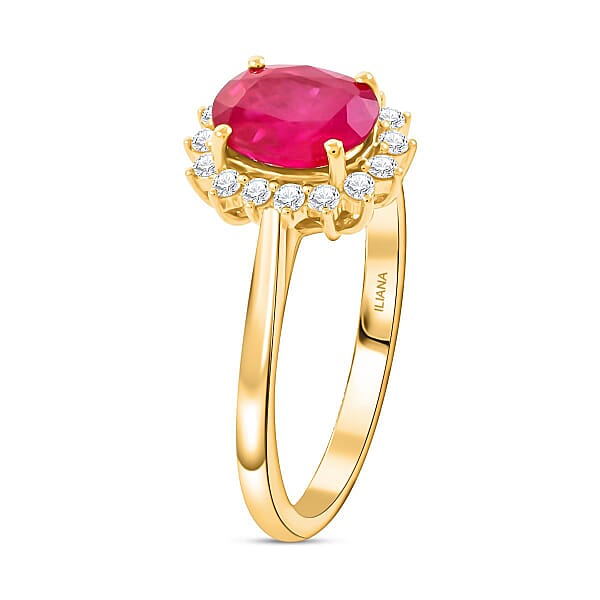 Certified & Appraised Iliana 18K Yellow Gold AAAA Mozambique Ruby And G-H SI Diamond Ring 2.00 Ctw